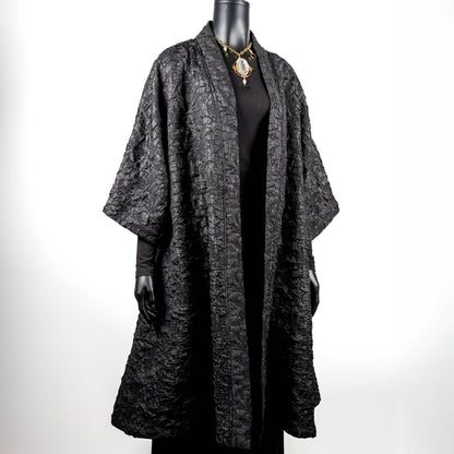 Audrey Swing Coat - Black Crinkle Jacquard