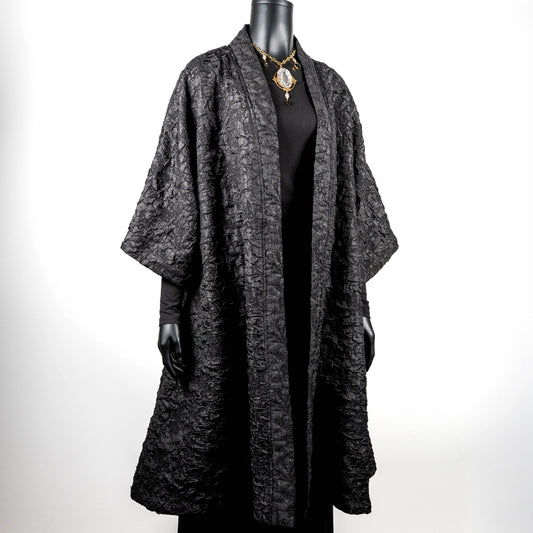 Audrey Swing Coat - Black Crinkle Jacquard
