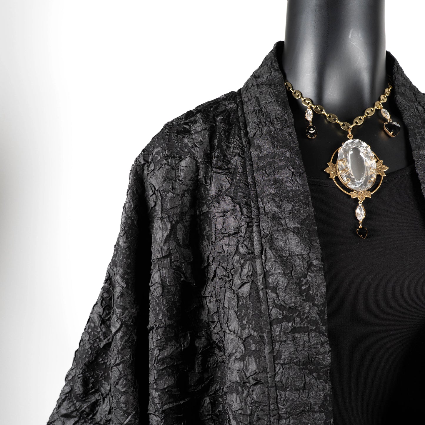 Audrey Swing Coat - Black Crinkle Jacquard
