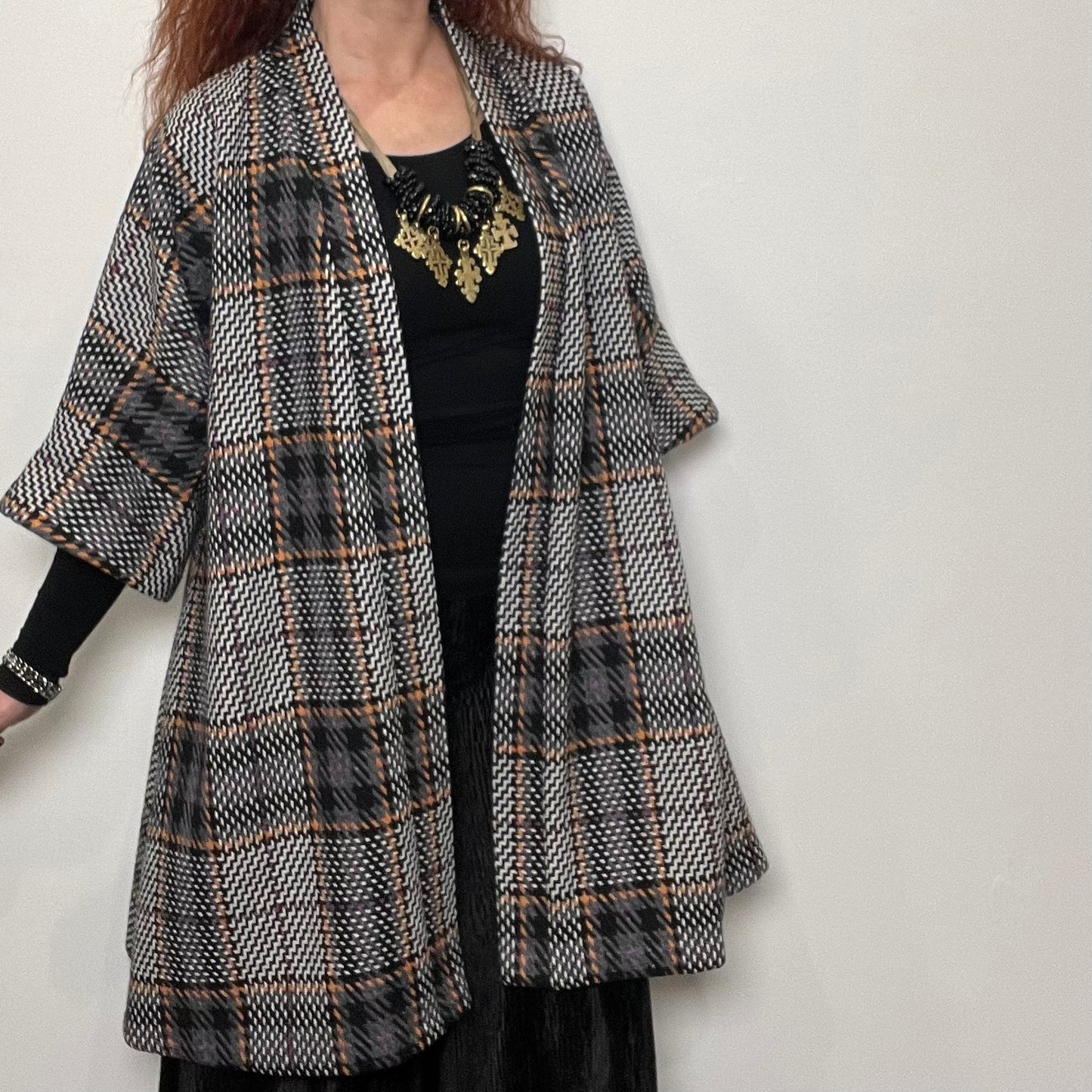 Audrey Swing Coat And Matching Scarf Set - Winter Wool Plaid