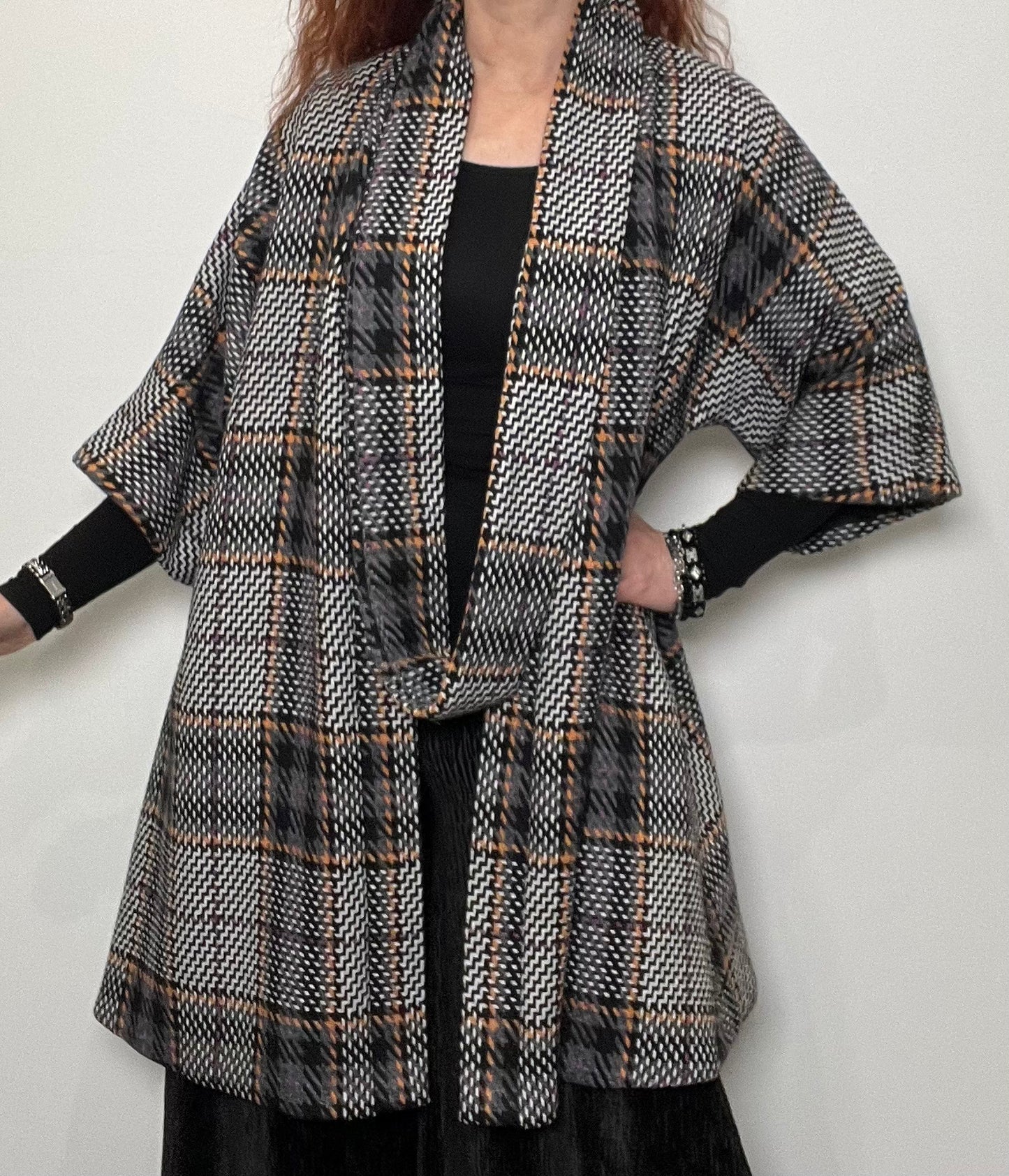 Audrey Swing Coat And Matching Scarf Set - Winter Wool Plaid