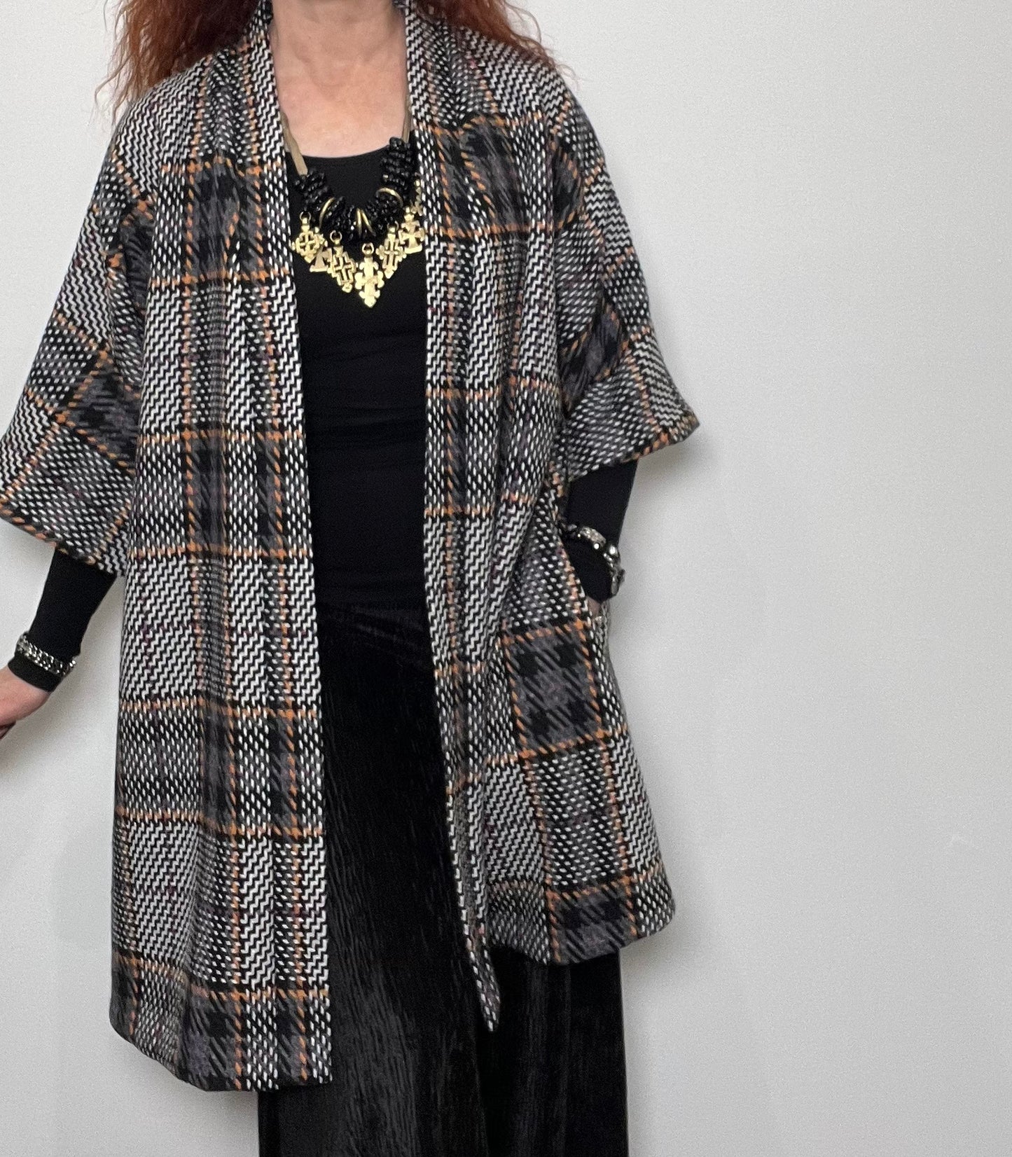 Audrey Swing Coat And Matching Scarf Set - Winter Wool Plaid