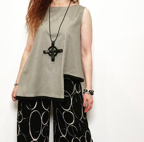 Ava Top - Sage linen with lace trim