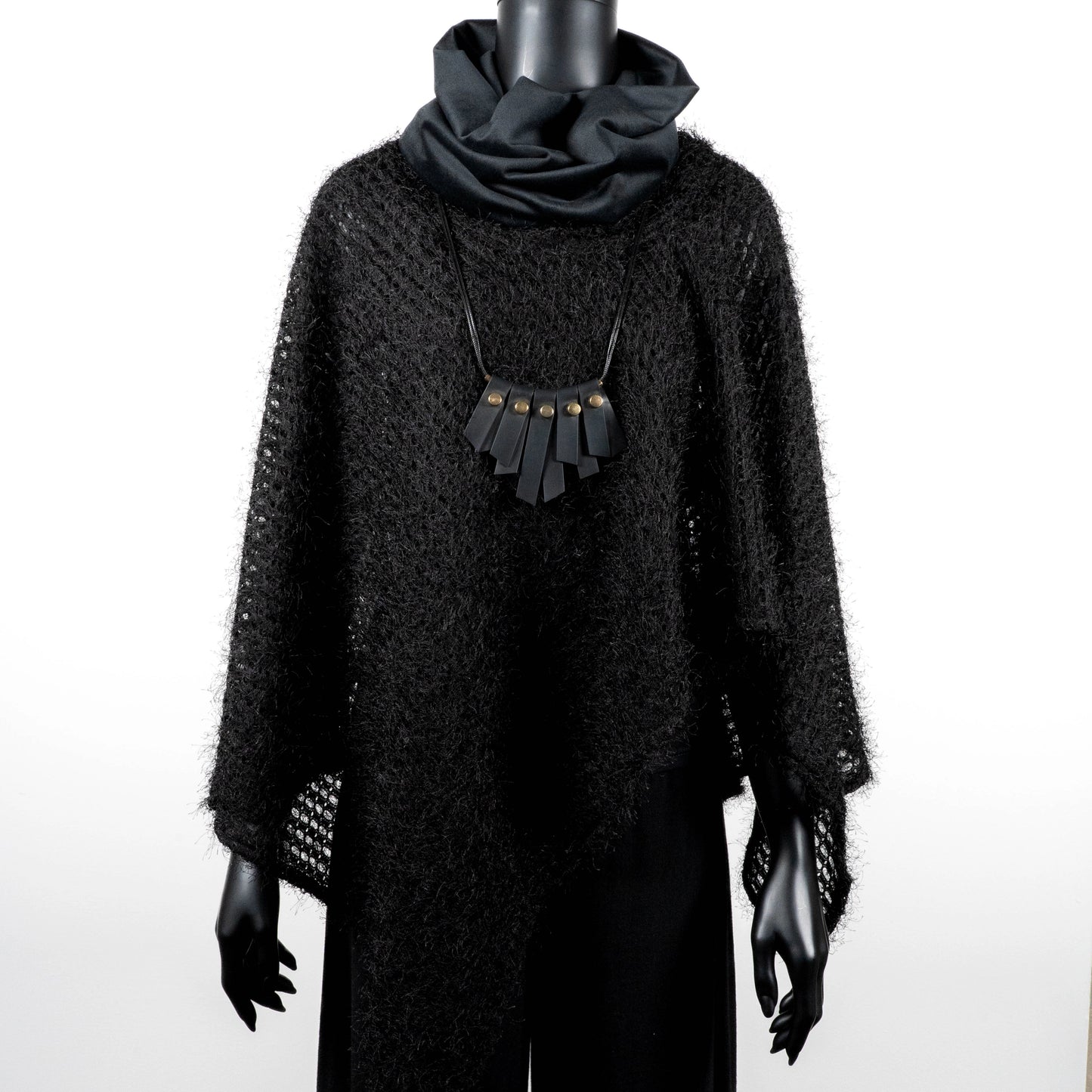 Azira Poncho - Black Eyelash Sheer Mesh Knit