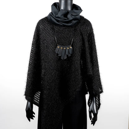 Azira Poncho - Black Eyelash Sheer Mesh Knit