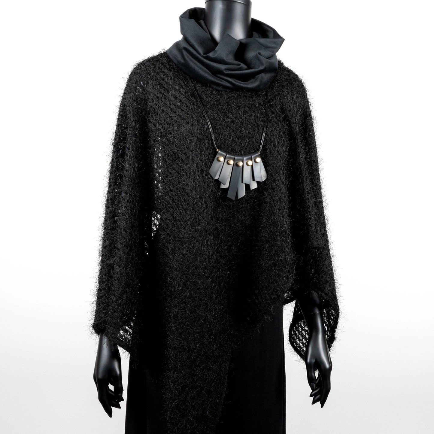 Azira Poncho - Black Eyelash Sheer Mesh Knit