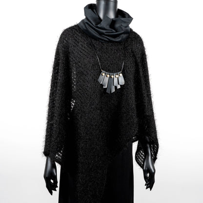 Azira Poncho - Black Eyelash Sheer Mesh Knit