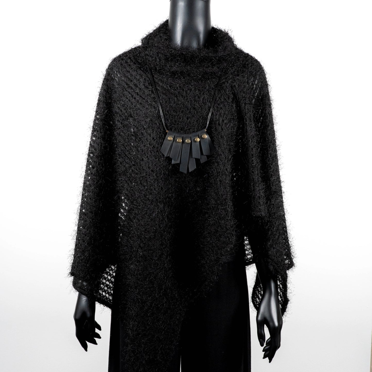Azira Poncho - Black Eyelash Sheer Mesh Knit