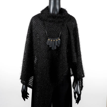 Azira Poncho - Black Eyelash Sheer Mesh Knit
