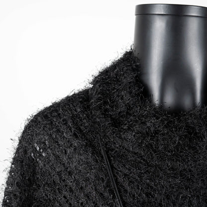 Azira Poncho - Black Eyelash Sheer Mesh Knit
