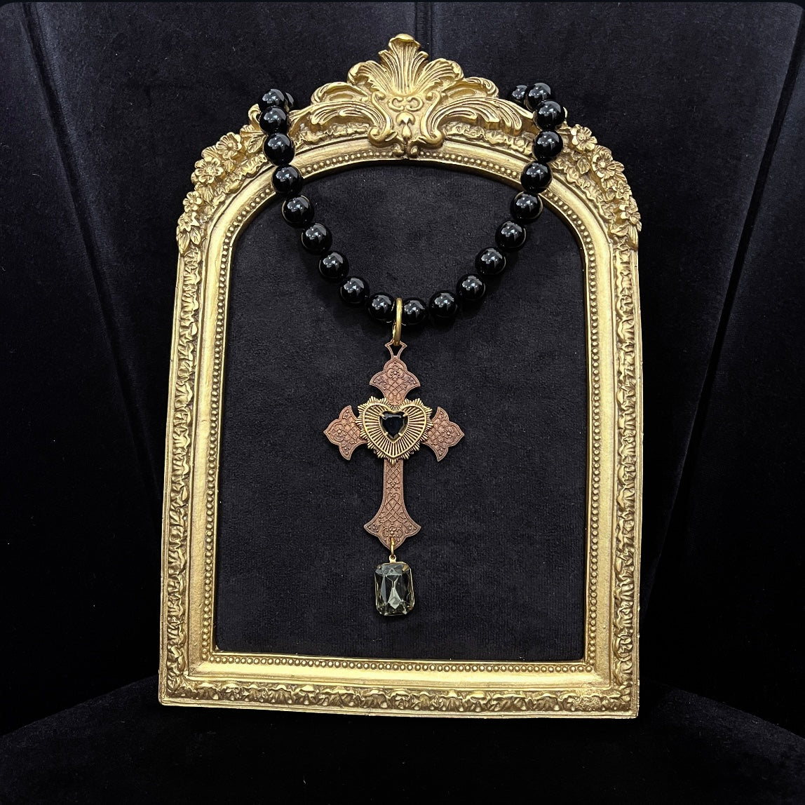Babylane Cross Necklace - Black Onyx Beads