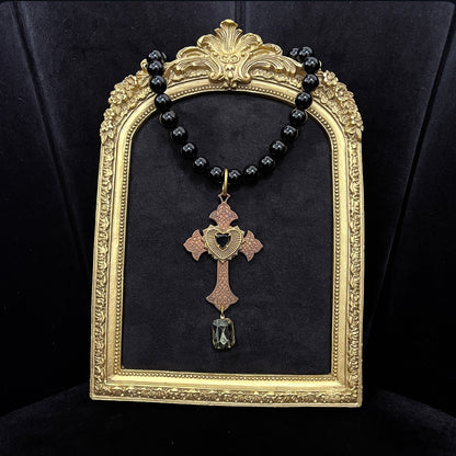 Babylane Cross Necklace - Black Onyx Beads