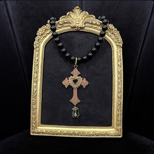 Babylane Cross Necklace - Black Onyx Beads