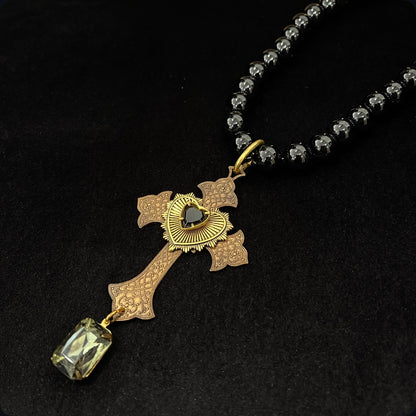 Babylane Cross Necklace - Black Onyx Beads