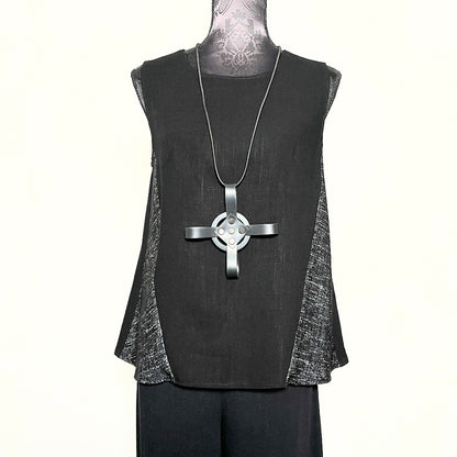 Blaze Swing Top - Black Soft Draping Linen & Black And Silver