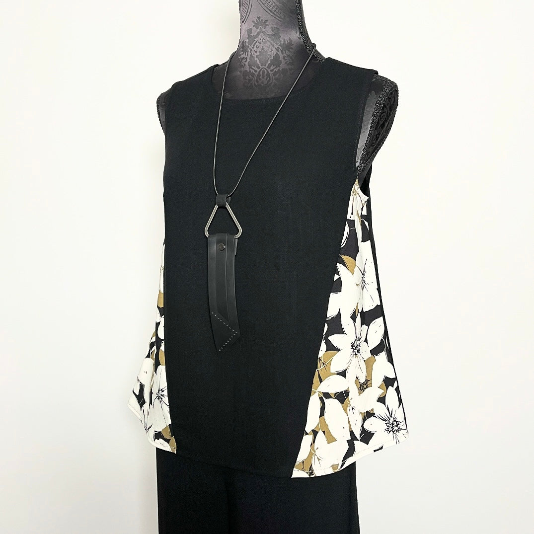 Blaze Swing Top - Black Soft Draping Linen & Olive Floral