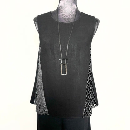 Blaze Top -  Black Soft draping Linen & Silver With Black Velvet Dot