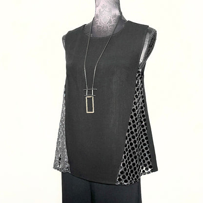 Blaze Top -  Black Soft draping Linen & Silver With Black Velvet Dot