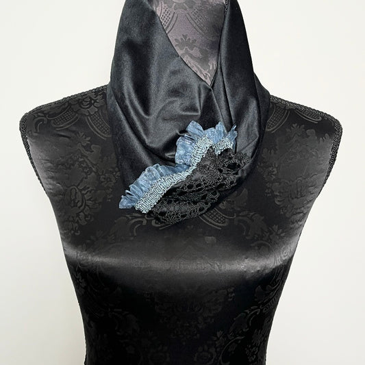 loop scarf infinity scarf black velvet scarf black lace blue scarf womens scarf evening accessories evening wear evening dress formal dress unique clothing made in melbourne australian made clothing elegant style clothing for weddings timeless style eloise the label