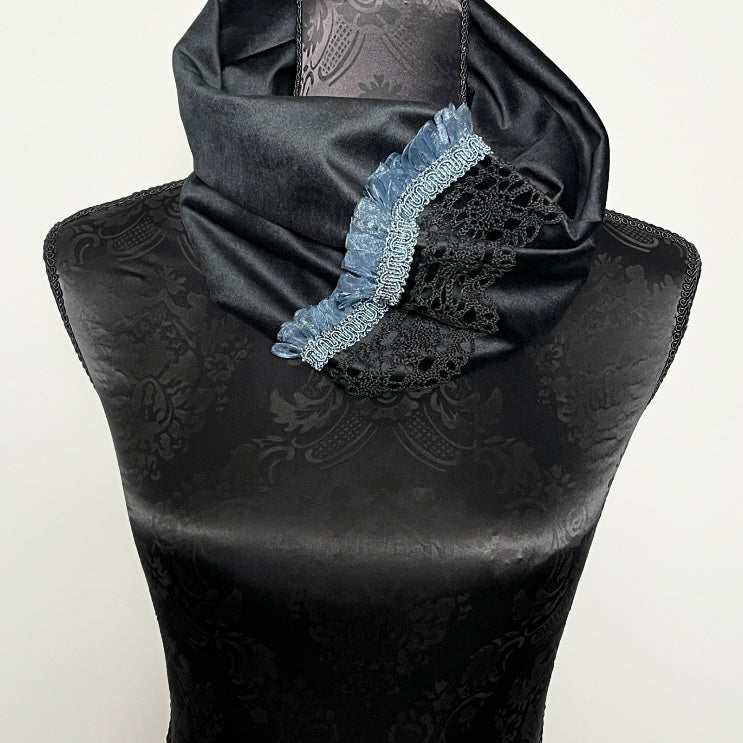 loop scarf infinity scarf black velvet scarf black lace blue scarf womens scarf evening accessories evening wear evening dress formal dress unique clothing made in melbourne australian made clothing elegant style clothing for weddings timeless style eloise the label