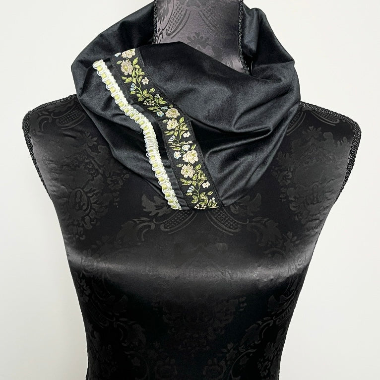 loop scarf infinity scarf black velvet scarf black lace floral scarf womens scarf evening accessories evening wear evening dress formal dress unique clothing made in melbourne australian made clothing elegant style clothing for weddings timeless style eloise the label