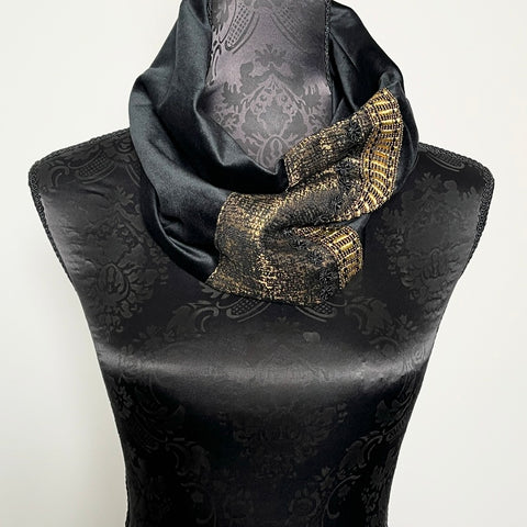 loop scarf infinity scarf black velvet scarf black lace gold scarf womens scarf evening accessories evening wear evening dress formal dress unique clothing made in melbourne australian made clothing elegant style clothing for weddings timeless style eloise the label