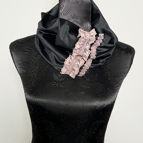 loop scarf infinity scarf black velvet scarf black pink lace scarf womens scarf evening accessories evening wear evening dress formal dress unique clothing made in melbourne australian made clothing elegant style clothing for weddings timeless style eloise the label