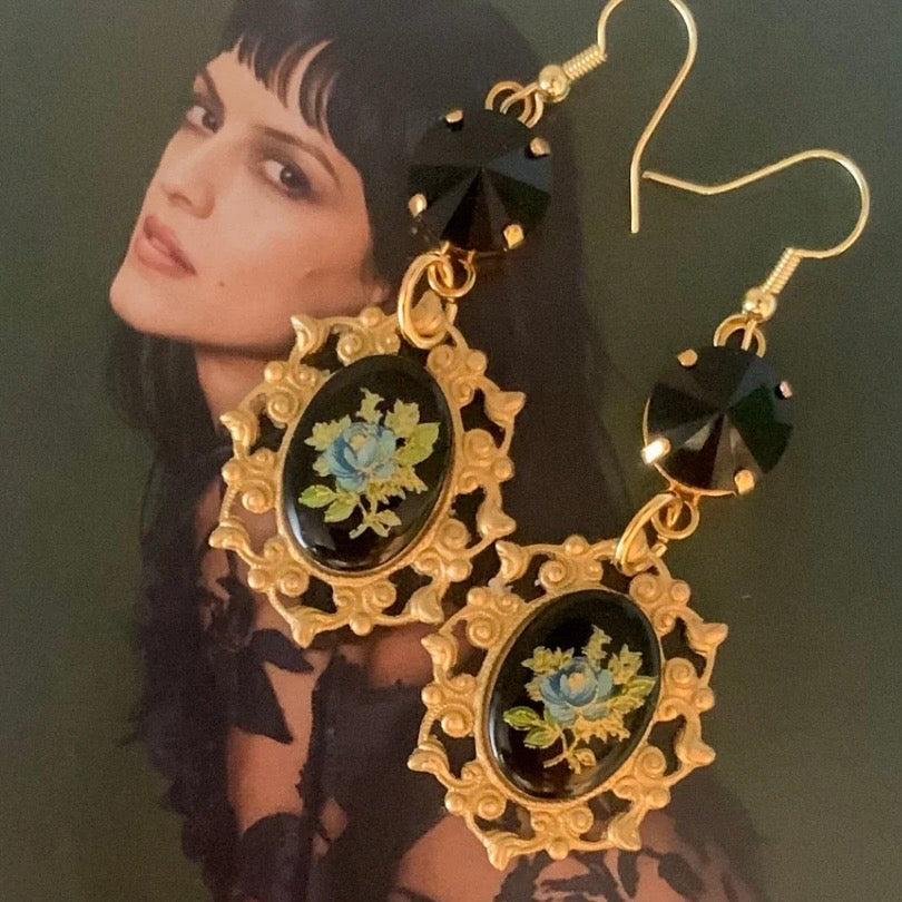 Capri Earrings - Vintage Porcelain Floral Cameo