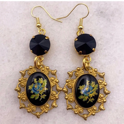 Capri Earrings - Vintage Porcelain Floral Cameo