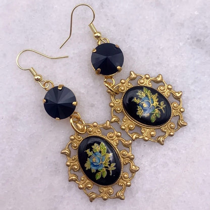 Capri Earrings - Vintage Porcelain Floral Cameo