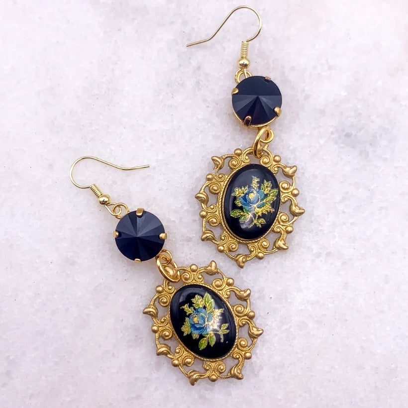 Capri Earrings - Vintage Porcelain Floral Cameo