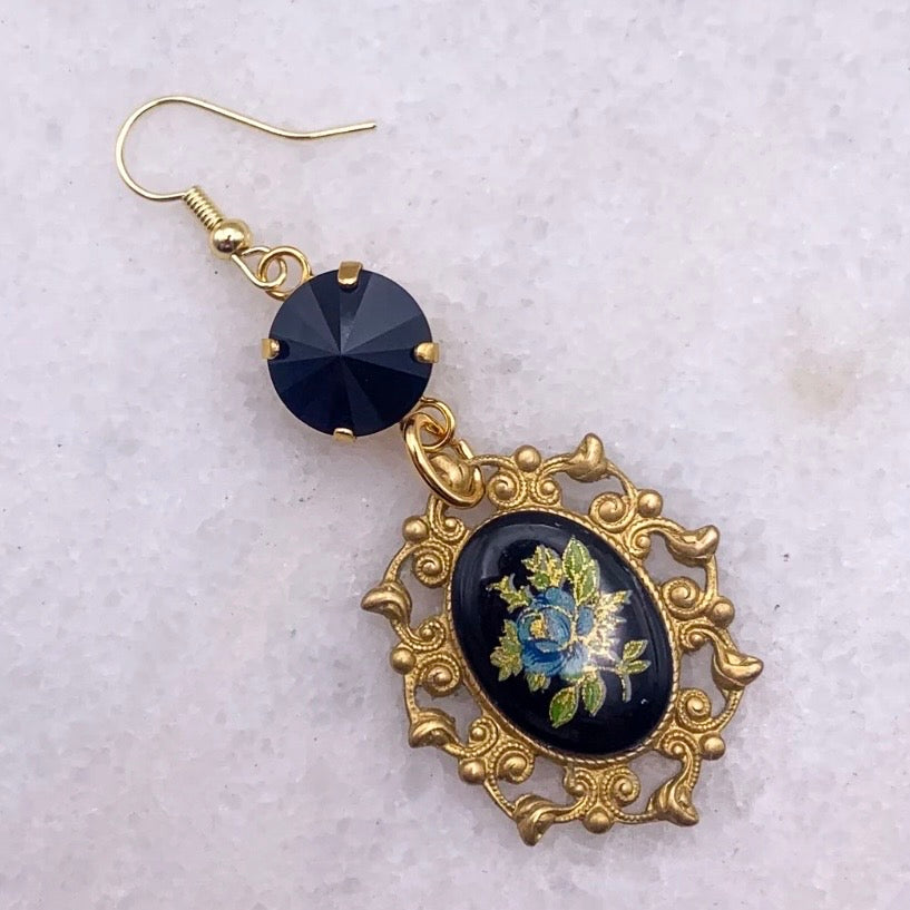 Capri Earrings - Vintage Porcelain Floral Cameo