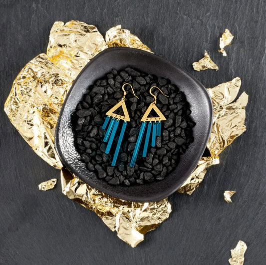 Gold and Teal Chimette Drop Earrings