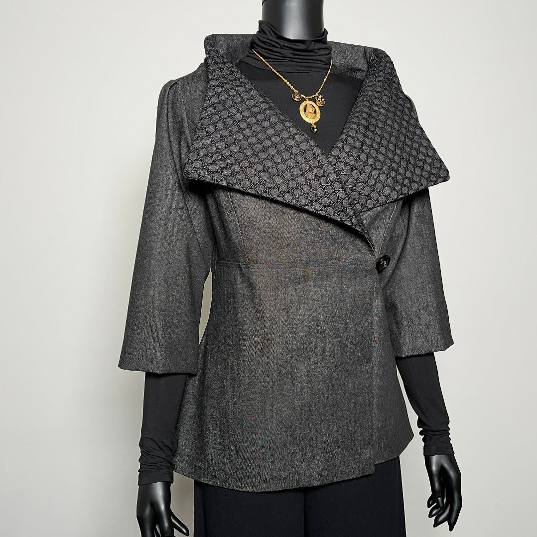 Clasique Jacket - Black Denim With Contrast Black Mesh Collar