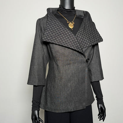 Clasique Jacket - Black Denim With Contrast Black Mesh Collar