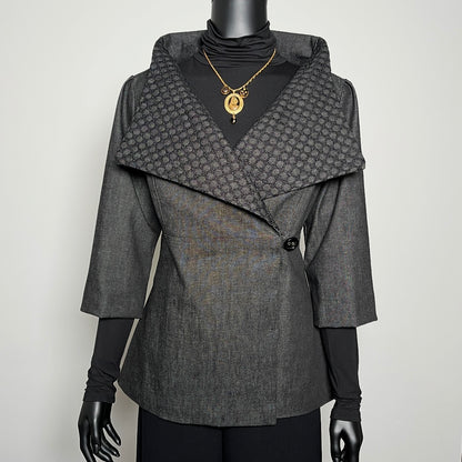 Clasique Jacket - Black Denim With Contrast Black Mesh Collar