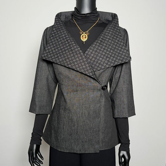 Clasique Jacket - Black Denim With Contrast Black Mesh Collar