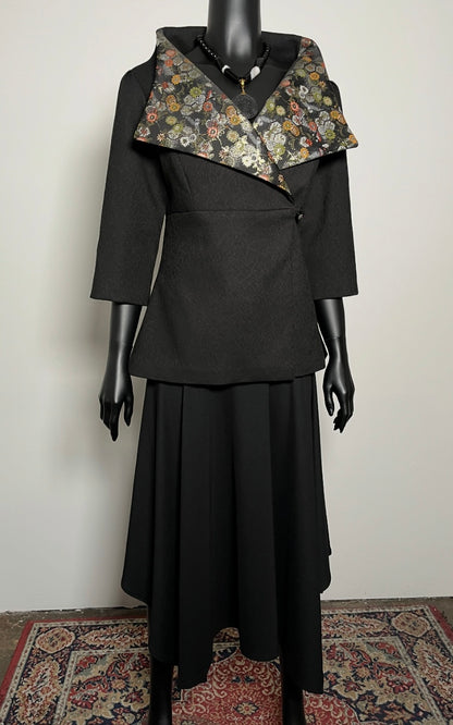 Clasique Jacket - Matte Black Jacquard with Japanese Floral Brocade.