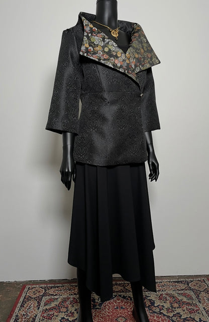 Clasique Jacket - Black Jacquard with Japanese Floral Brocade