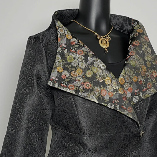 Clasique Jacket - Black Jacquard with Japanese Floral Brocade