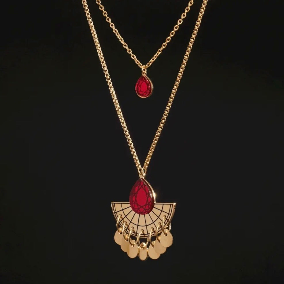 Cleopatra Layered Necklace - Ruby Red And Gold