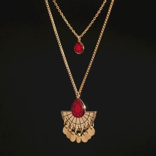 Cleopatra Layered Necklace - Ruby Red And Gold