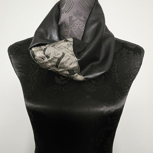 Luxe Collar - Loop Scarf - Faux Leather - Soft Gold Brocade