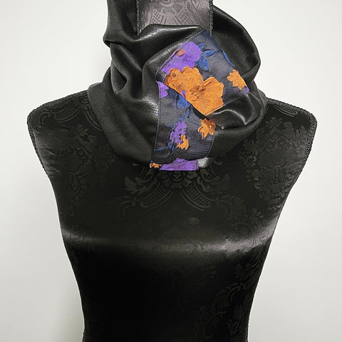 Luxe Faux Leather Collar - Orange & Purple floral jacquard