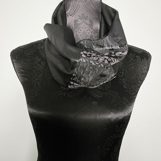 Luxe Collar - Loop Scarf - Faux Leather - Grey Textured Jacquard