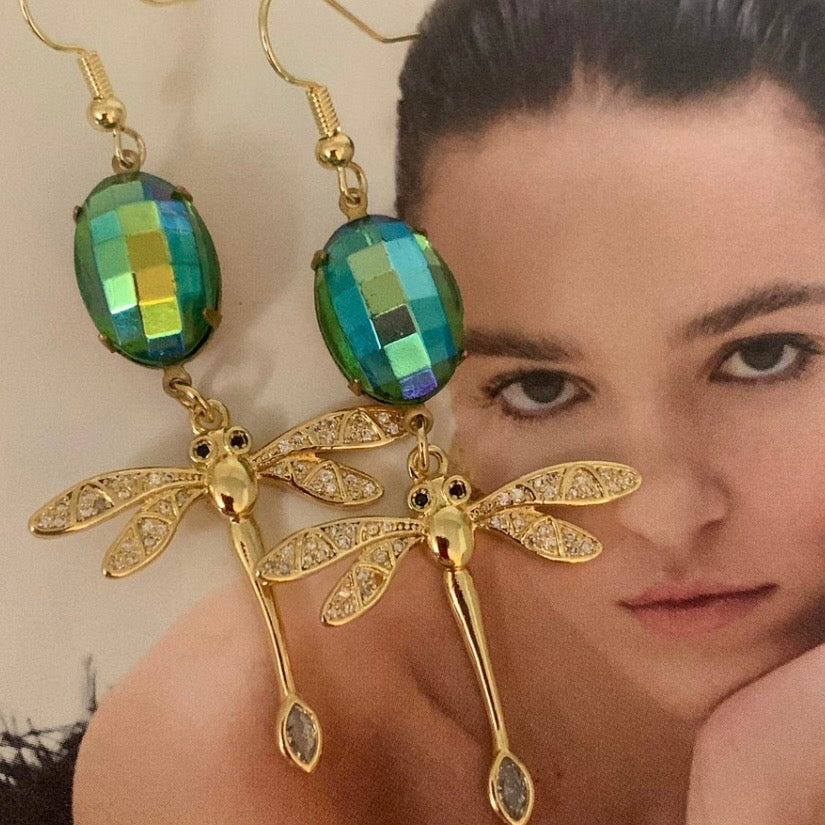 Dragonfly Earrings - Embellished With Cut Crystals