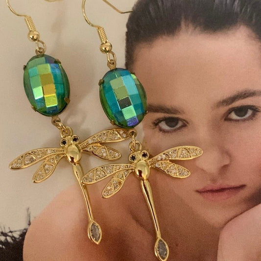 Dragonfly Earrings - Embellished With Cut Crystals