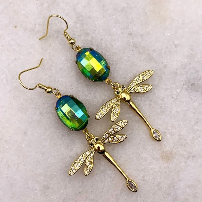 Dragonfly Earrings - Embellished With Cut Crystals