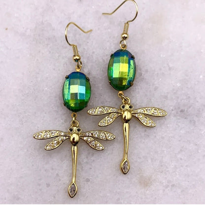 Dragonfly Earrings - Embellished With Cut Crystals