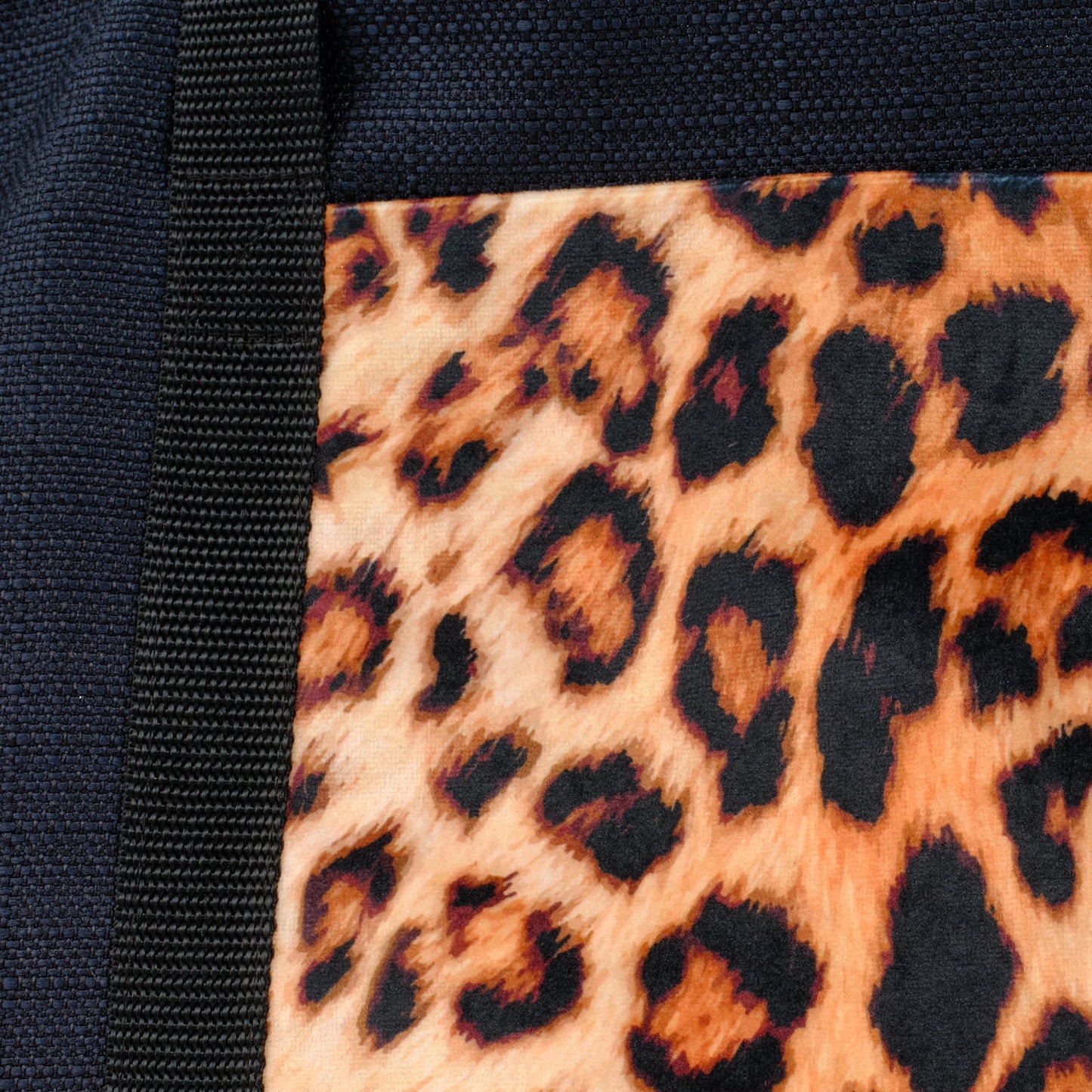 Black tote bag with leopard print velvet remnant fabric front pocket matching purse set fully lined made in Melbourne Eloise the label